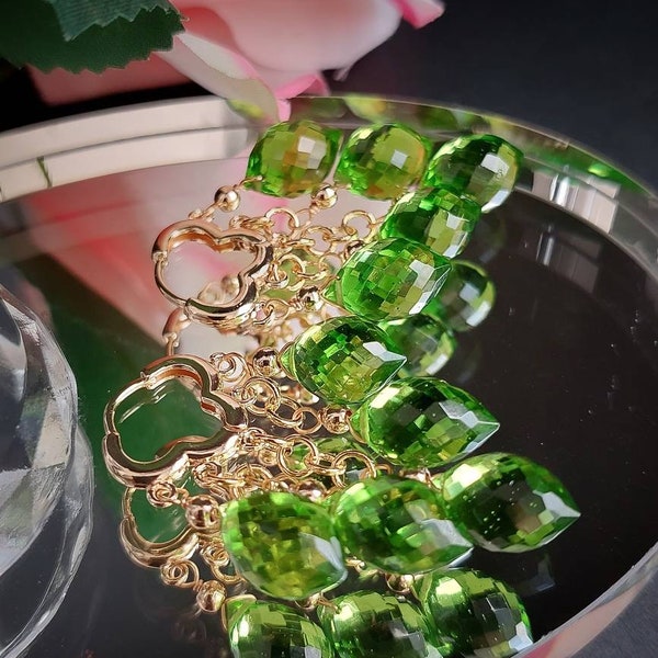 Peridot Quartz Gold 24K Chandeliers, Gemstone Earrings Green Precious Earrings, Delicate Earrings, Olivine Jewelry, Birthday