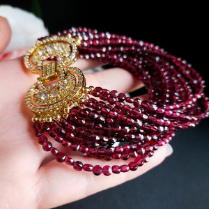 Garnet Gold Bracelet, Rhodolite Garnet Multi strand bracelet, red gemstone, genuine red garnet jewelry, custome jewelry, Gifts for her image 7