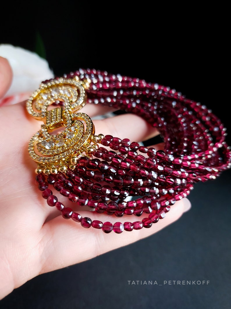 Garnet Gold Bracelet, Rhodolite Garnet Multi strand bracelet, red gemstone, genuine red garnet jewelry, custome jewelry, Gifts for her image 7