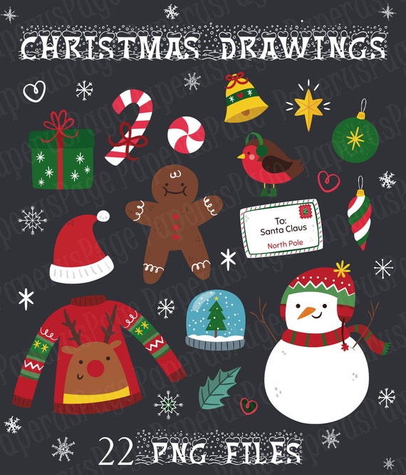 Christmas Christmas Drawings Snowman Gingerbreads Snowflakes Christmas Decorations Lollipops Doodles Digital Clipart Stickers