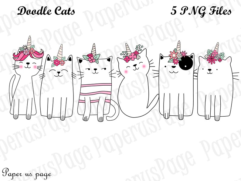spring pets Cute animals summer Clipart Hand drawn digital cats Goodnotes Cat unicorn Unicorn digital stickers cute cats