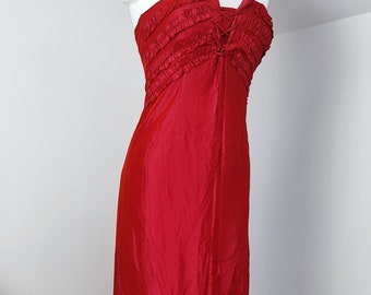 vintage rode jurk casual zomer elegante formele jurk jaargang, maat M medium L large, romantische franje, vera mont