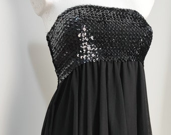 Vintage Y2K Sequin Black Mini Dress, Party Cocktail, XS/S