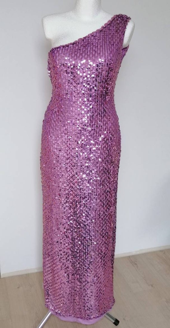 Sequin Vintage One Shoulder Dress Purple Violet Long Dress 60s