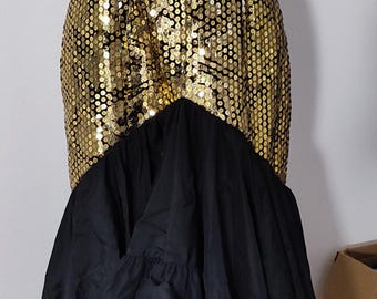 Vintage glamourjurk gouden pailletten – zwarte zeemeermin galajurk met ruches galajurk jaren 80 jaren 90, vintage Hollywood Regency maat S kleine sirene