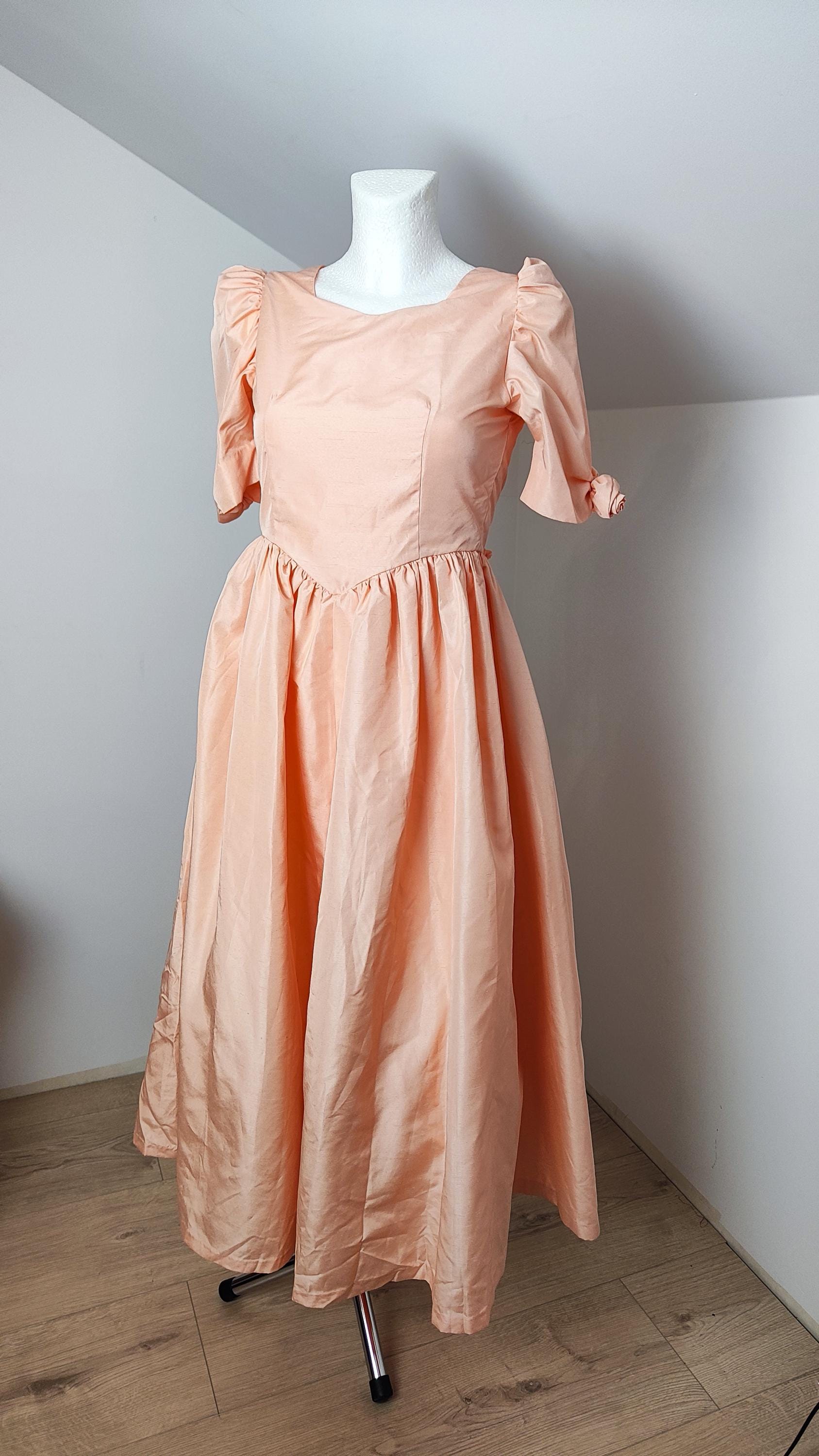 peach bridesmaid dresses 80s Vintage 80's House of Bianchi Peach/Pink Prom/Bridesmaid dress