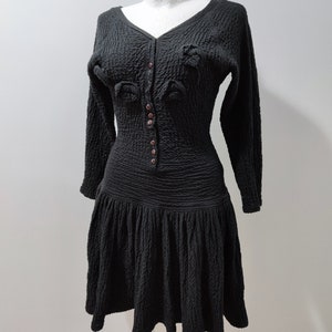 Black vintage 90s dress, flowers, mini dress, size L large M medium, elastic, goth, Gothic, Dark, casual, autumn dress, warm dress.
