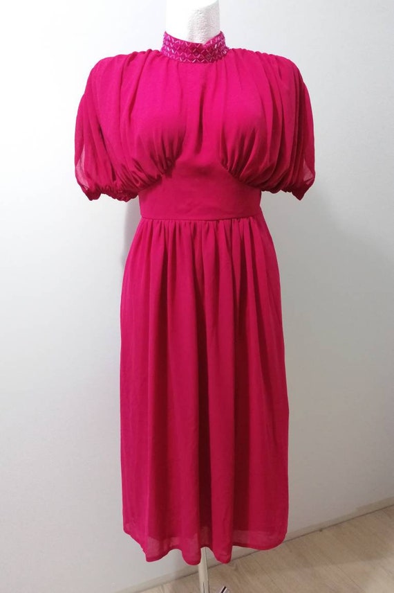 Vintage dress medium length, dark pink, 80s, 90s,… - image 2