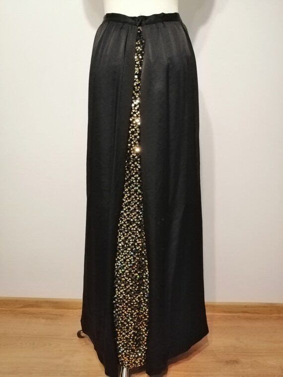 Vintage black long skirt 70s , ball, gown, gold a… - image 3