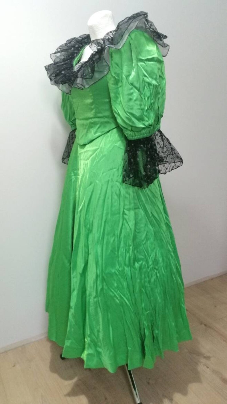 Green Satin Vintage Ball Gown Costume Princess Dress Witchy Witch green-satin-vintage-ball-gown-costume-princess-dress-witchy-witch