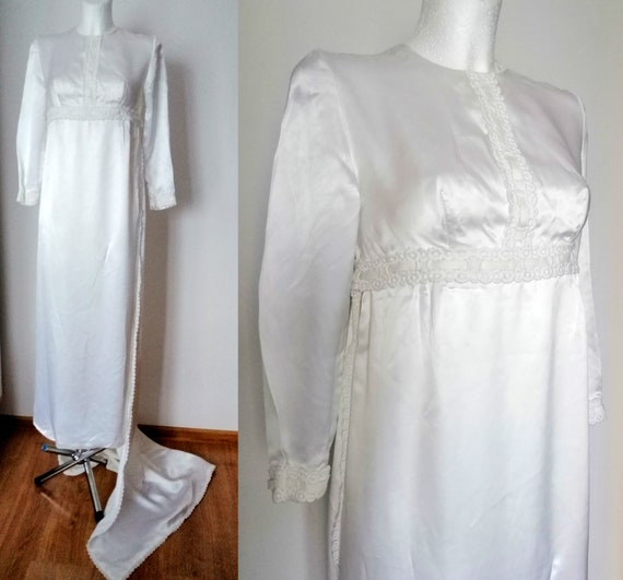 Vintage white wedding satin dress 1950s, wedding … - image 1