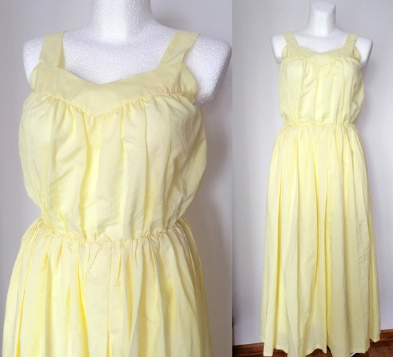 Vintage yellow cream dress 70s, summer dress, lon… - image 1