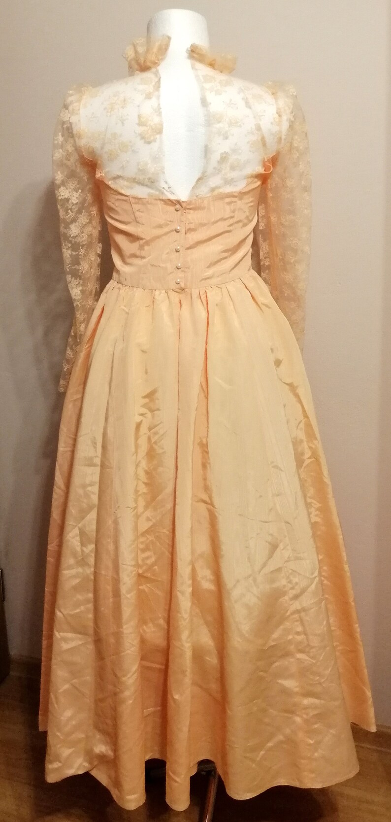 Vintage Peach 80s Gown Ball Dress Puffy Sleeves Like Etsy