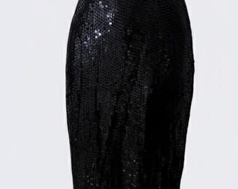 Zwarte midi-jurk met pailletten, sprankelende feestjurk, elegante avondjurk, cocktailjurk met pailletten, glamoureuze gothic-outfit, minimalistische bodycon, maat M