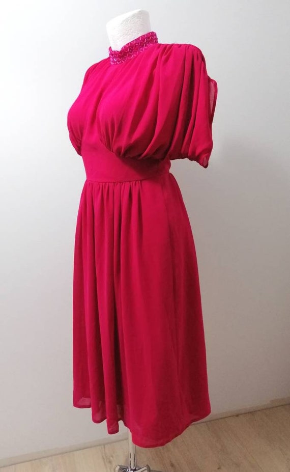 Vintage dress medium length, dark pink, 80s, 90s,… - image 1