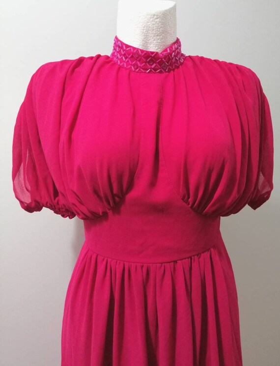 Vintage dress medium length, dark pink, 80s, 90s,… - image 8