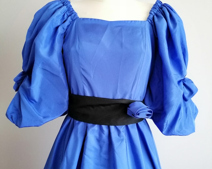 Vintage Strapless Ball Gown Blue Satin Pleated Long Party Dress SP1770 main image 0