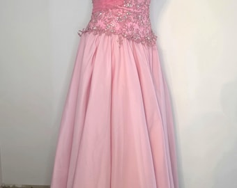 Vintage roze galajurk - Y2K Fairycore baljurk - strapless prinsessenjurk met kralen lovertjes lijfje - pastelroze avondjurk