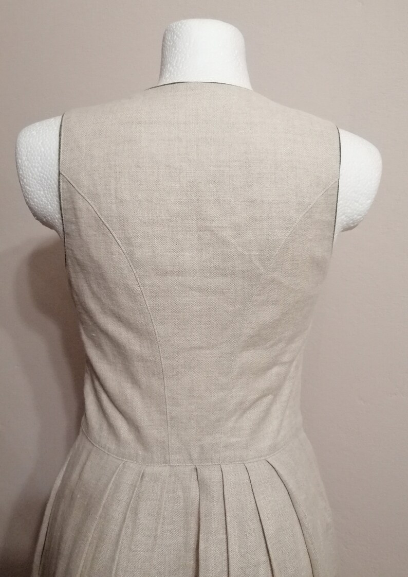 dirndl linen dress Vintage bavarian prairie dress size M medium beige naturall dress