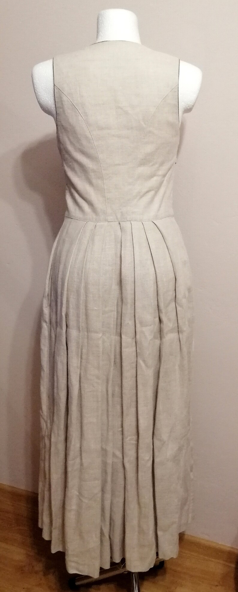 dirndl linen dress Vintage bavarian prairie dress size M medium beige naturall dress