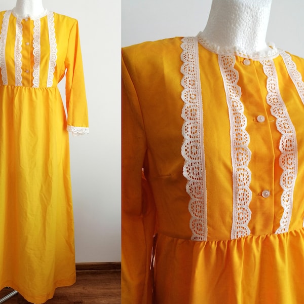 Vintage yellow orange dress,like pyjamas, nightgown, victorian style dress, Robe, dressing-gown, | size M medium to L large XL extra large