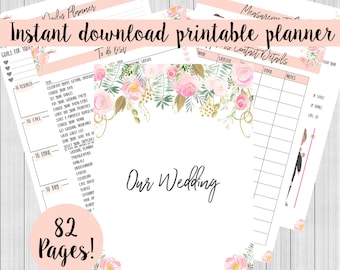 Wedding planner printable, Wedding Planning Book, Printable wedding planner, Engagement gift idea, Planner for boho bride, Rose gold wedding