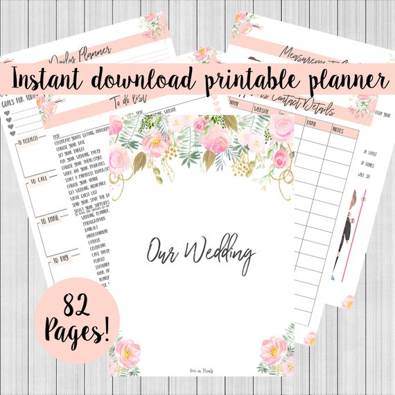 Wedding planner printable, Wedding Planning Book, Printable wedding planner, Engagement gift idea, Planner for boho bride, Rose gold wedding