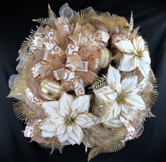 Gold And White Wreath Poinsettia