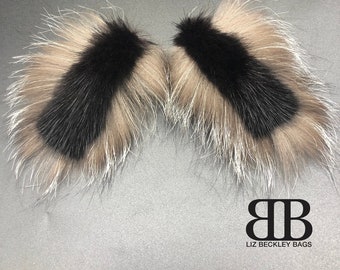 Repurposed Real Silver Fox & Black Mink Fur Earrings