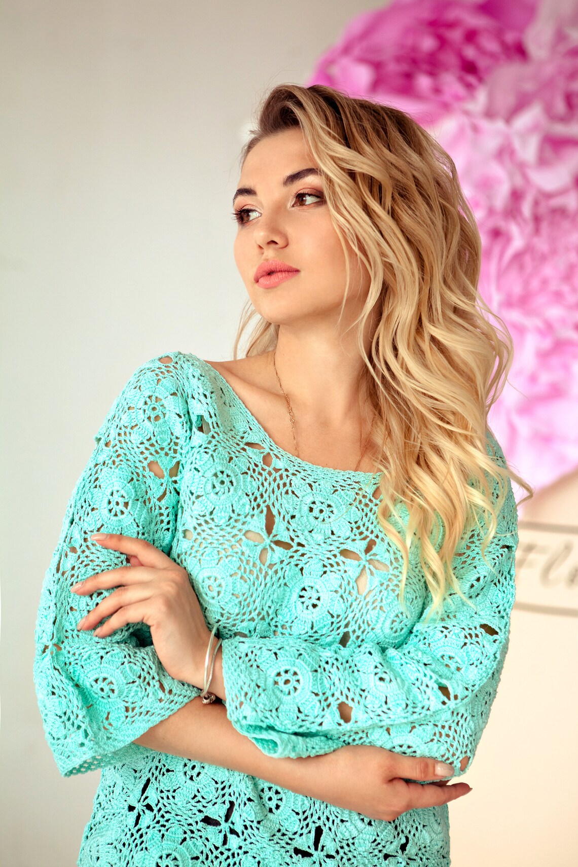 Handmade Crocheted Blouse Made of 100 Cotton With a Floral Etsy