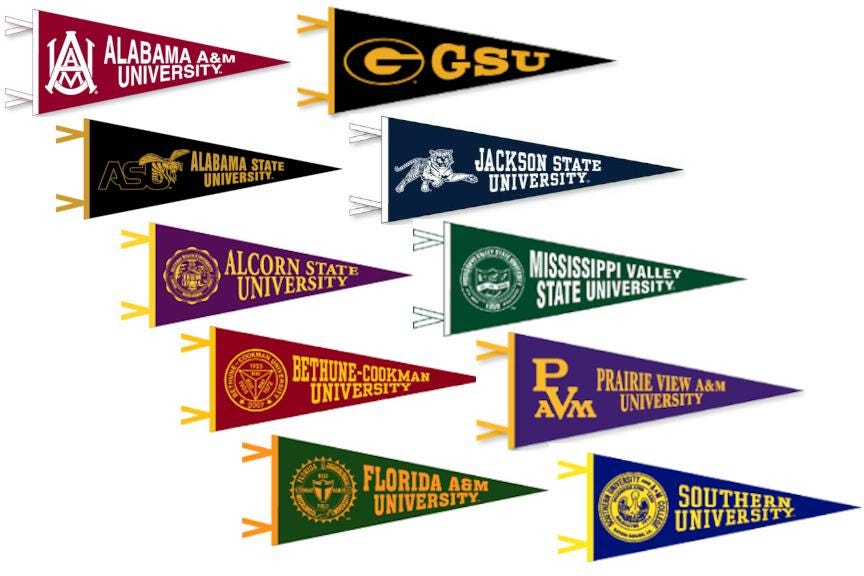 HBCU College Pennant Set - 12x30 Inch Felt Pennants, Officially Licensed, For Wall Decor