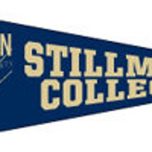 May include: A blue pennant with the words "Stillman College" in white and gold lettering. A gold paw print with a flame behind it is in the upper left corner.
