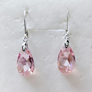 Crystal from Swarovski 16mm Light Rose Shimmer Pear Earrings with 925 Sterling Silver Lever back Earrings, Wedding Jewelry Acti