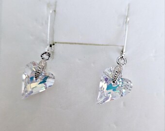 925 Sterling Silver Crystal from Swarovski 12mm Wild Heart Earrings. Bridal Earrings, Bridesmaid Earrings.