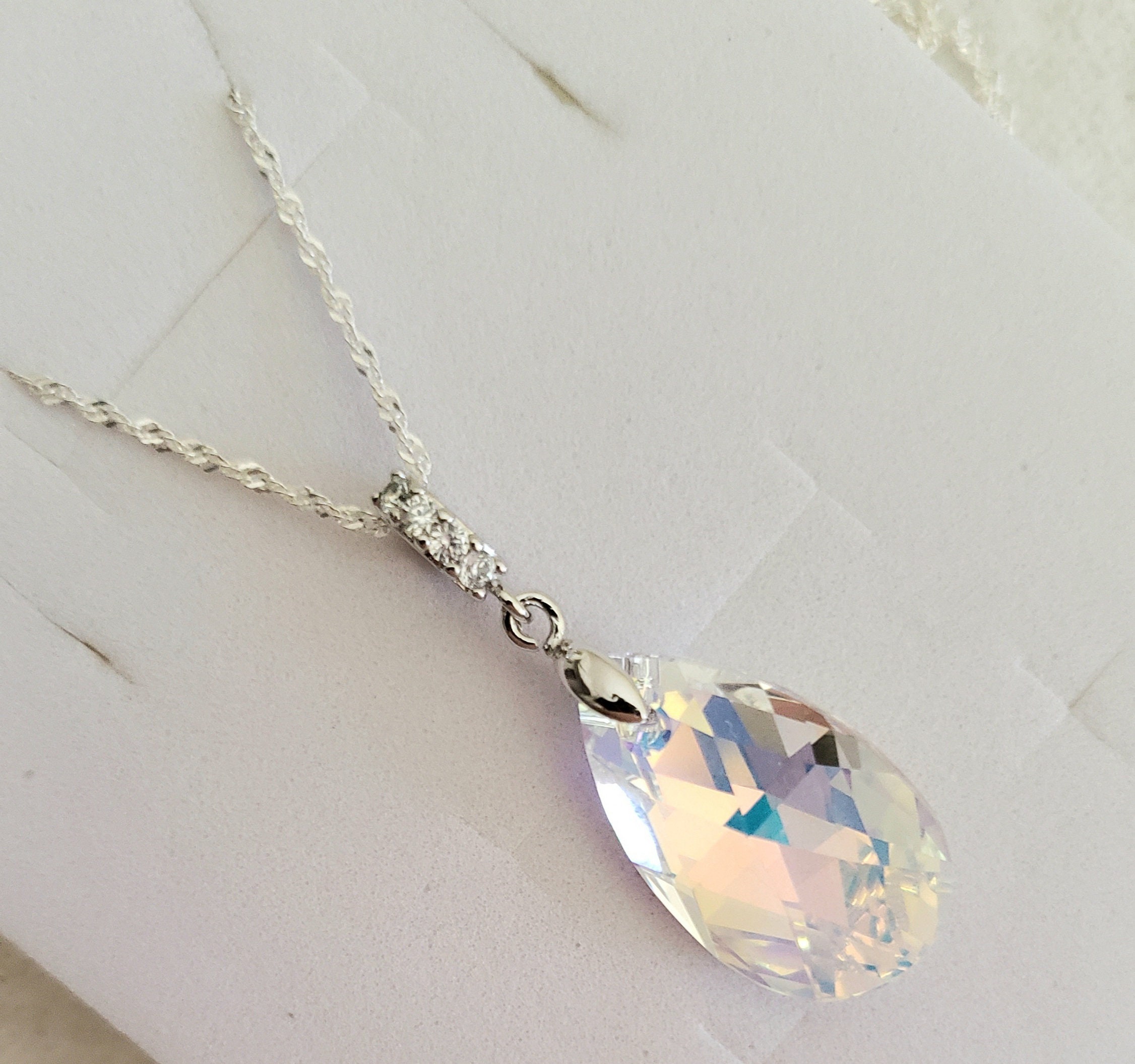 925 Sterling Silver Crystal From Swarovski Crystal AB Necklace - Etsy