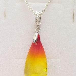 925 Sterling Silver necklace Crystal from Swarovski 24mm Faceted Teardrop Fire Opal Crystal with CZ Pendant bridesmaid jewelry