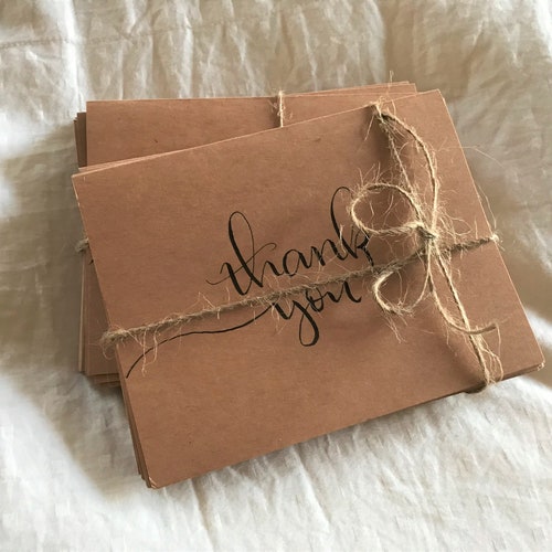 Thank You 10 Card Pack Kraft Paper Cards With Blank Etsy