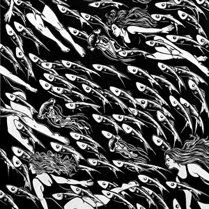 The Divers, Diving, Fish, prints, Sea, Swimming, Woman, Jellyfish, Linocut, Wall art, Handmade Linoprint, Black and White, Gift, gifts,