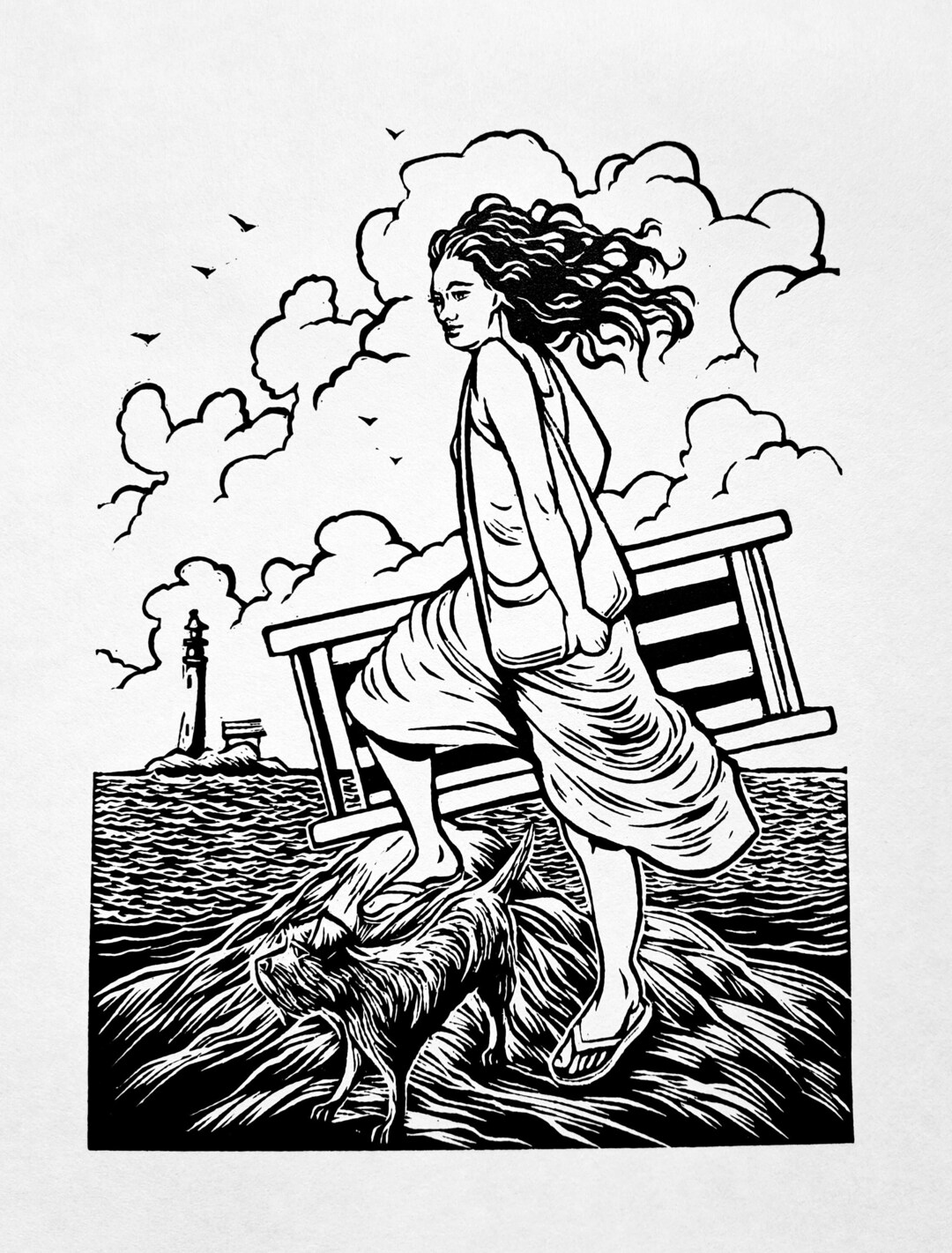 To The Beach Deckchair Beach Gift Seaside Sea Linocut Wall Art to-the-beach-deckchair-beach-gift-seaside-sea-linocut-wall-art