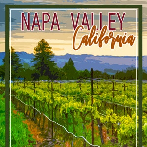 Vintage-Style Watercolor Poster of Napa Valley, California