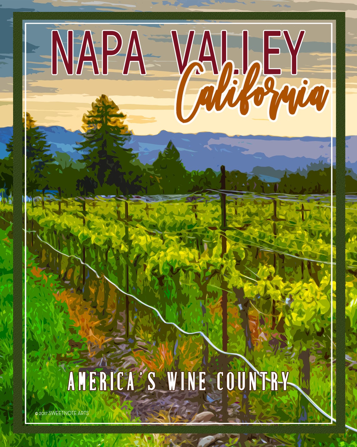 Vintagestyle Watercolor Poster of Napa Valley California Etsy