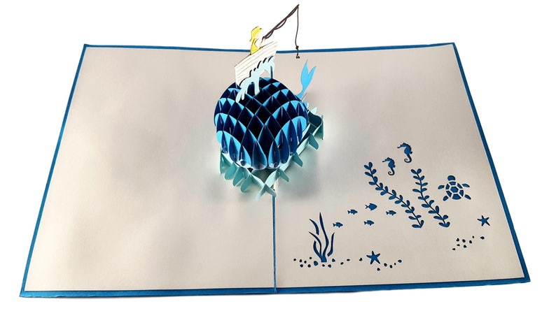 Friendship Birthday Odd Couple Fishing A Man And The Whale Pop Up Greeting Card Get Whale Father\u2019s Day Retirement Folds Flat
