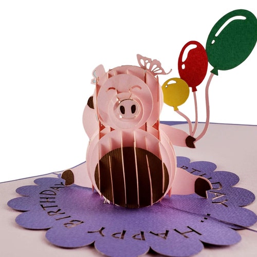 sweet and dinky A folded 3-D-card of a cute little piglet POP-UP CARDLUCKY PIG Best for New Years greetings or good wishes.