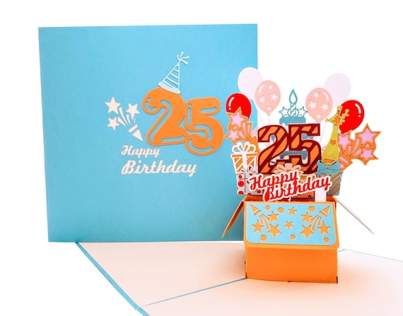 Present Balloons Unique Celebration Cute Happy 25th Birthday Red Party Box 3D Pop Up Greeting Card Awesome Feliz Cumplea\u00f1os