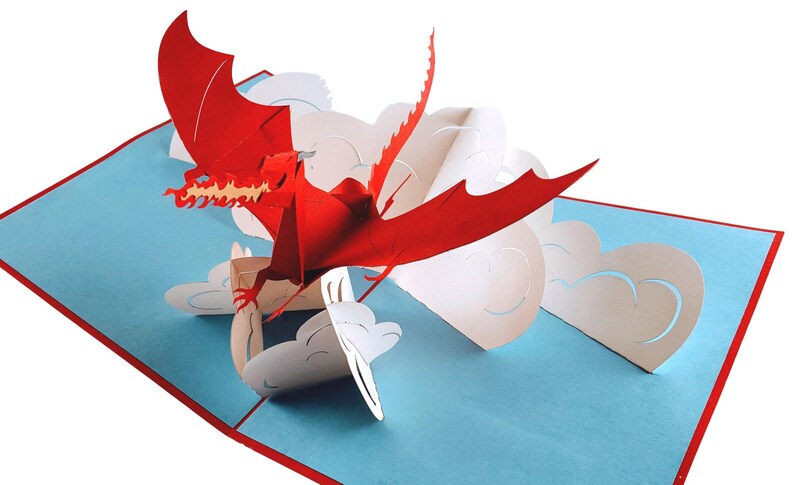Flying Strong Thank You Fire Breathing Dragon Pop Up Greeting Cards Creature Fantasy- Birthday Mystical Congratulations Graduation