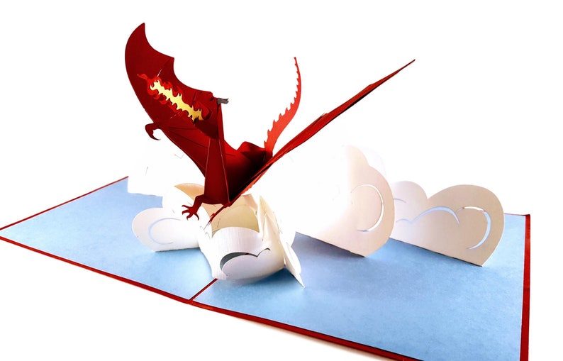 Flying Strong Thank You Fire Breathing Dragon Pop Up Greeting Cards Creature Fantasy- Birthday Mystical Congratulations Graduation
