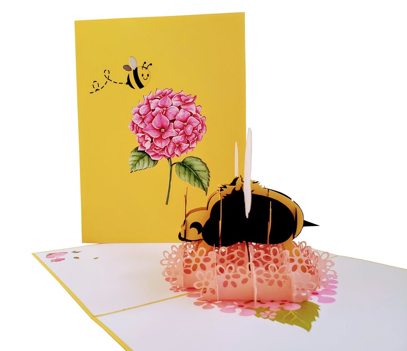 A Handmade laser cut cute Bumblebee with pink flower 3D Inspirational Pop Up Card is one of the most inspirational gifts for mom