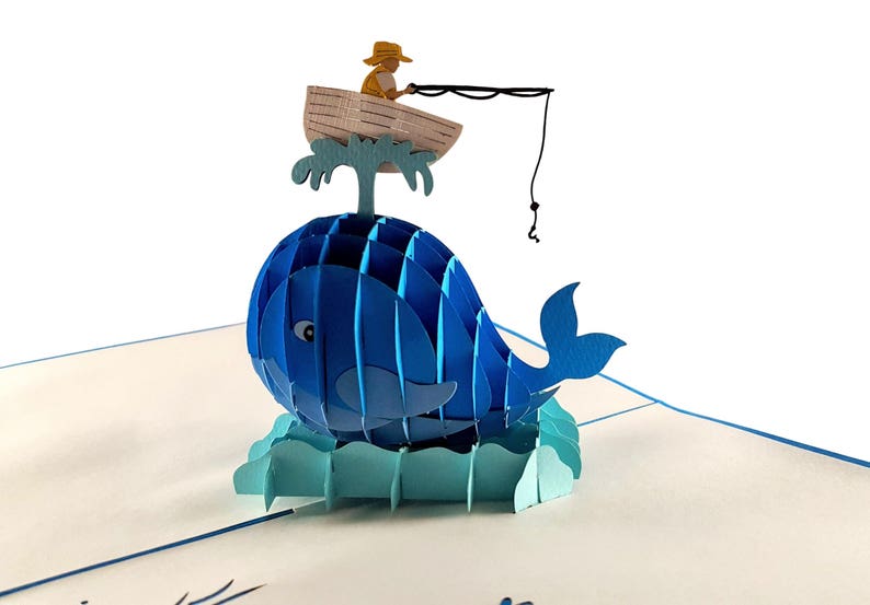 Friendship Birthday Odd Couple Fishing A Man And The Whale Pop Up Greeting Card Get Whale Father\u2019s Day Retirement Folds Flat