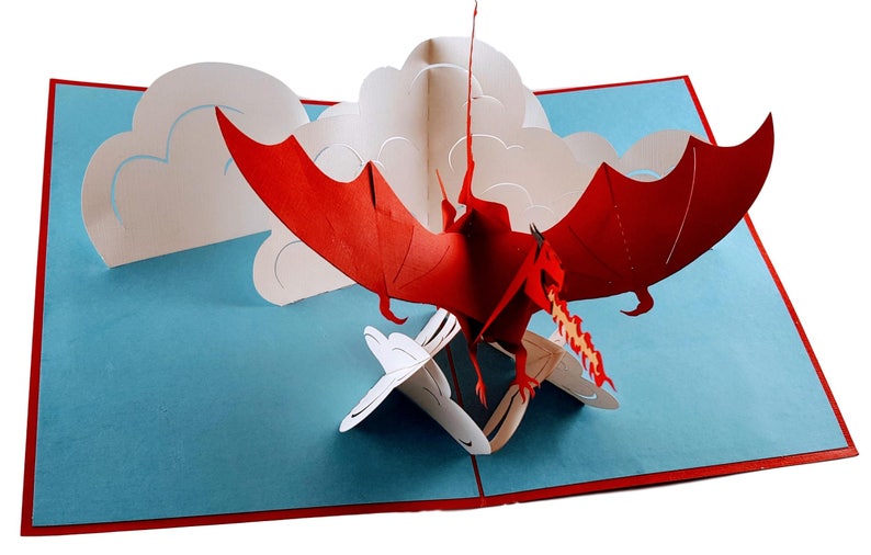 Flying Strong Thank You Fire Breathing Dragon Pop Up Greeting Cards Creature Fantasy- Birthday Mystical Congratulations Graduation
