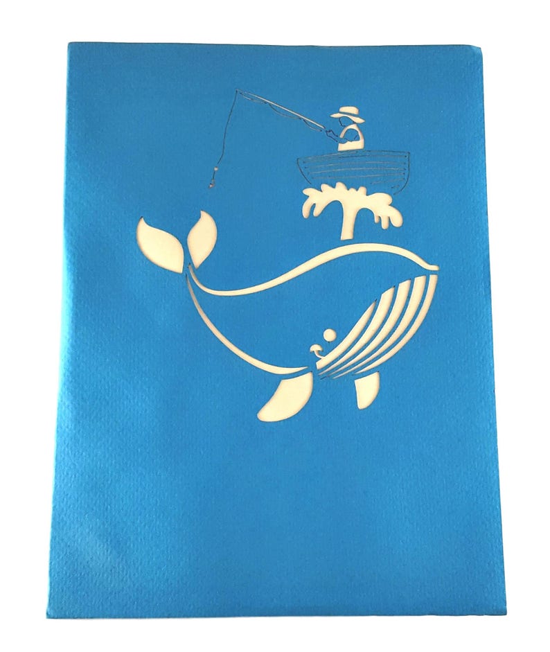 Friendship Birthday Odd Couple Fishing A Man And The Whale Pop Up Greeting Card Get Whale Father\u2019s Day Retirement Folds Flat